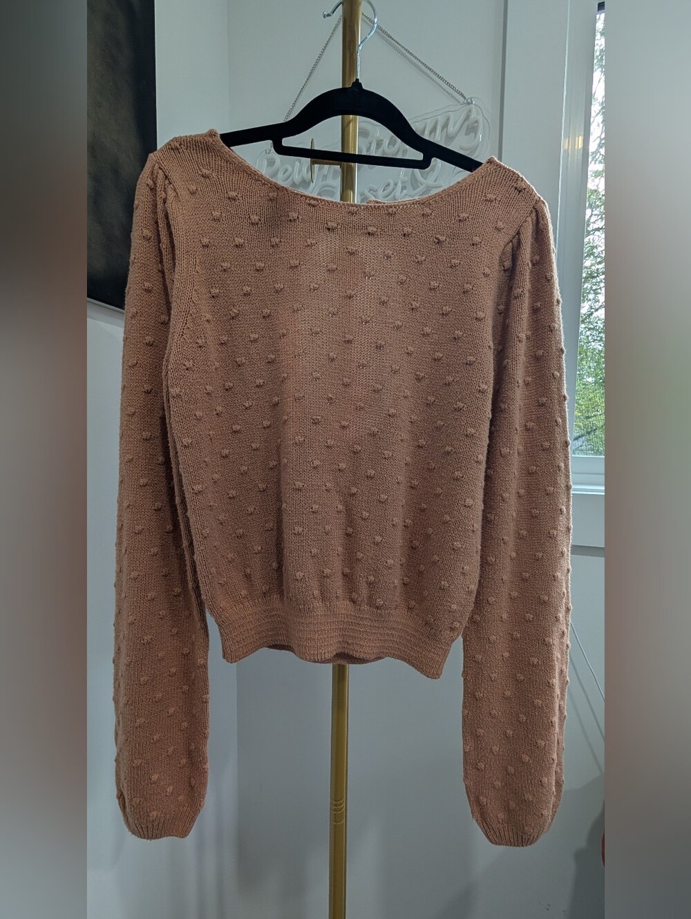 Saltwater Luxe Open Back Bobble Knit Crop Sweater Dusty Rose Ptp 20"